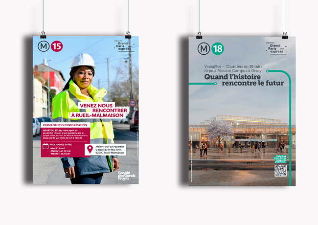 Exemples d'affiches réalisées pour les lignes 15 Ouest et 18