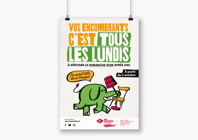 Mockup de l'affiche de la campagne sur l'évolution de la collecte des déchets sur le territoire d'Est Ensemble