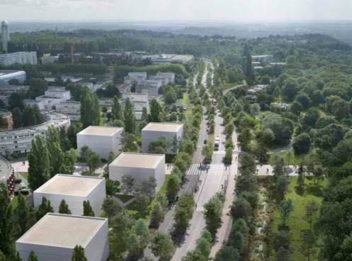 Vue aérienne du tracé de la ligne 91-06 entre Massy et Saclay